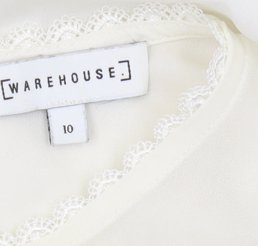 Warehouse Women's White Tunic Blouse, Size 10, Lace Accents