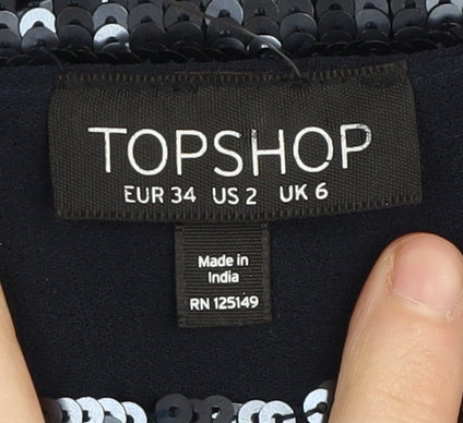 Topshop Women's Black Sequin Short Sleeve T-Shirt