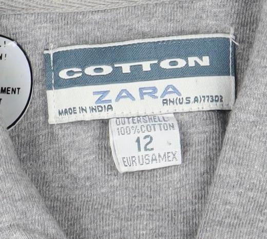 Zara Women's Grey Polo Shirt - Size 12, Cotton, Long Sleeve