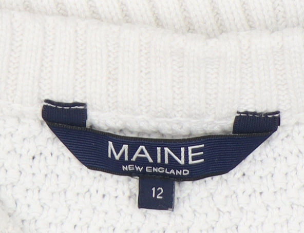 Maine Women's White Striped Pullover Jumper Size 12