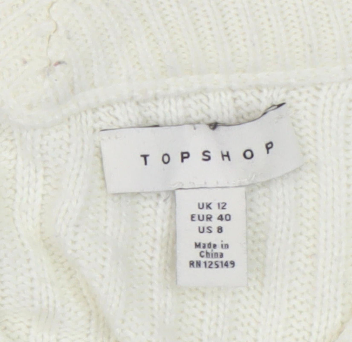 Topshop Women's Ivory Pullover Jumper, UK Size 12, V-Neck