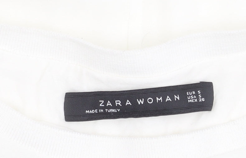 Zara Women's White Long Sleeve Blouse, Size 8