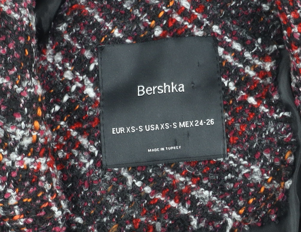 Bershka Women’s Multicoloured Check Tweed Coat - Size 6