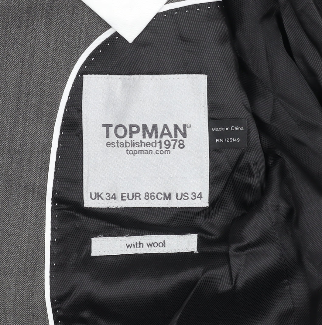 Topman Men's Grey Suit Jacket, Size 34