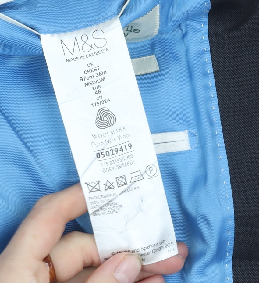 Marks & Spencer Men's Grey Blazer, 38R, Wool