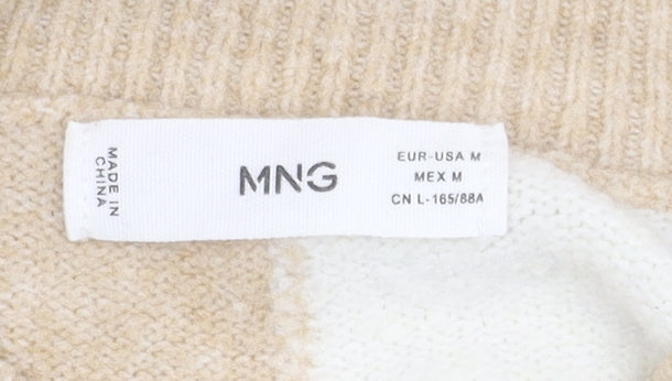 MNG Women's Beige Check Pullover Jumper Size 12