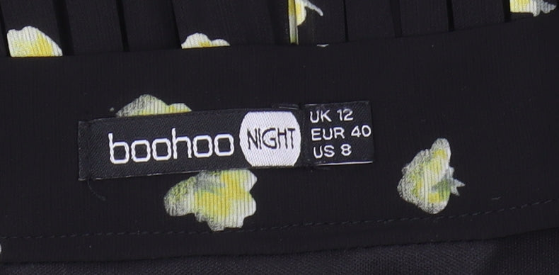 boohooMAN Boohoo Night Women's Black Pleated Floral Midi Skirt Size 12