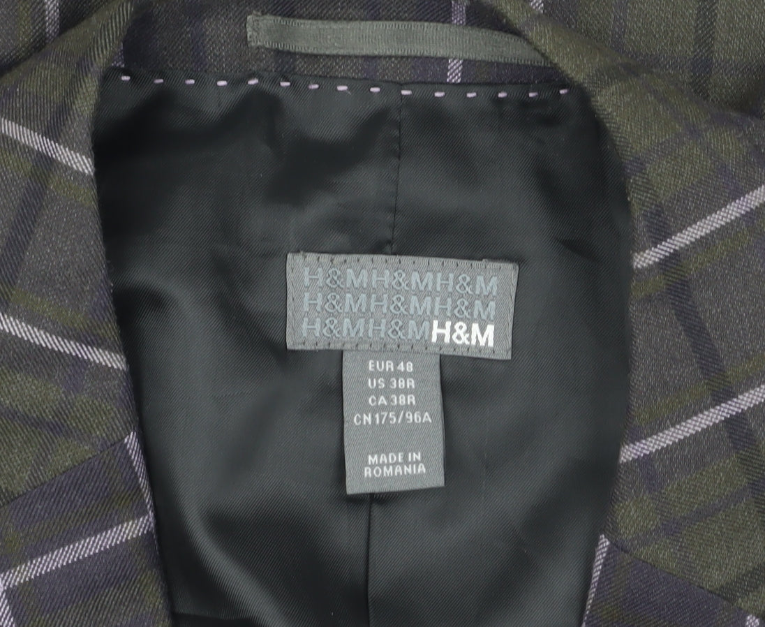 H&M Men's Multicoloured Check Blazer, Size 38
