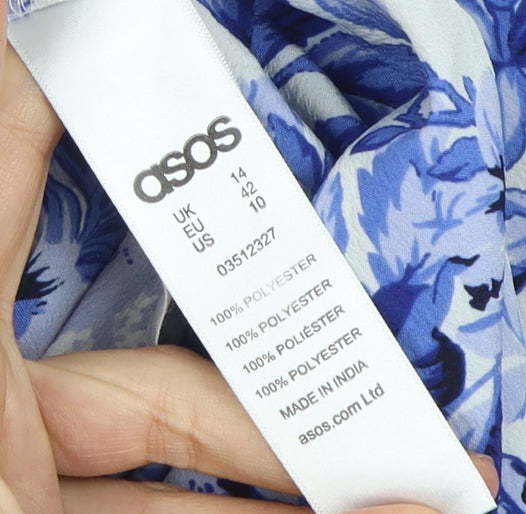 ASOS Women's Blue Floral Strapless Dress Size 14