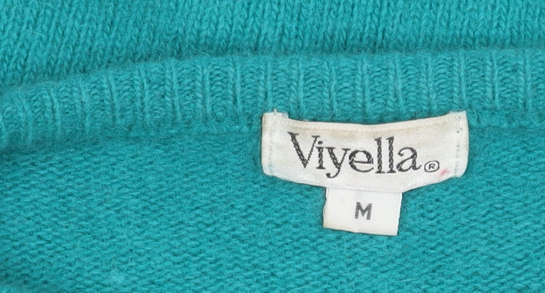 Viyella Women's Blue Pullover Jumper M, Floral Accents