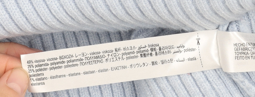 Zara Women's Blue Mock Neck Knit Jumper, Relaxed Fit, Size 12