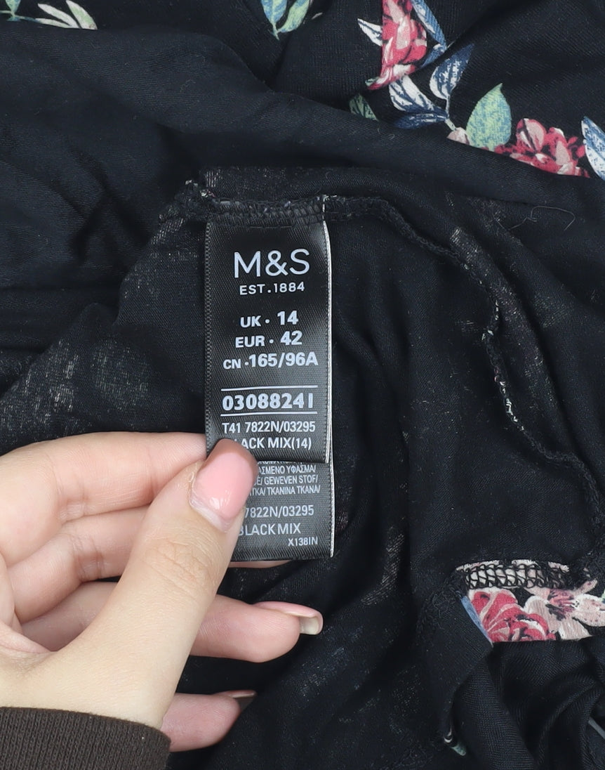 Marks & Spencer Women's Black Floral Tunic Blouse Size 14