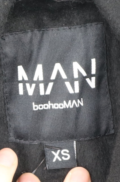 boohooMAN Men's Black Long Coat XS Casual Zip