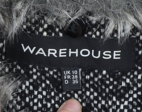Warehouse Black Fur Trim Women's Overcoat Size 10