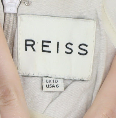 Reiss Women's Beige Embroidered Cocktail Dress UK 10