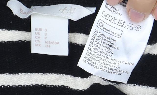 H&M Women's Black Striped Crew Neck T-Shirt Size 12