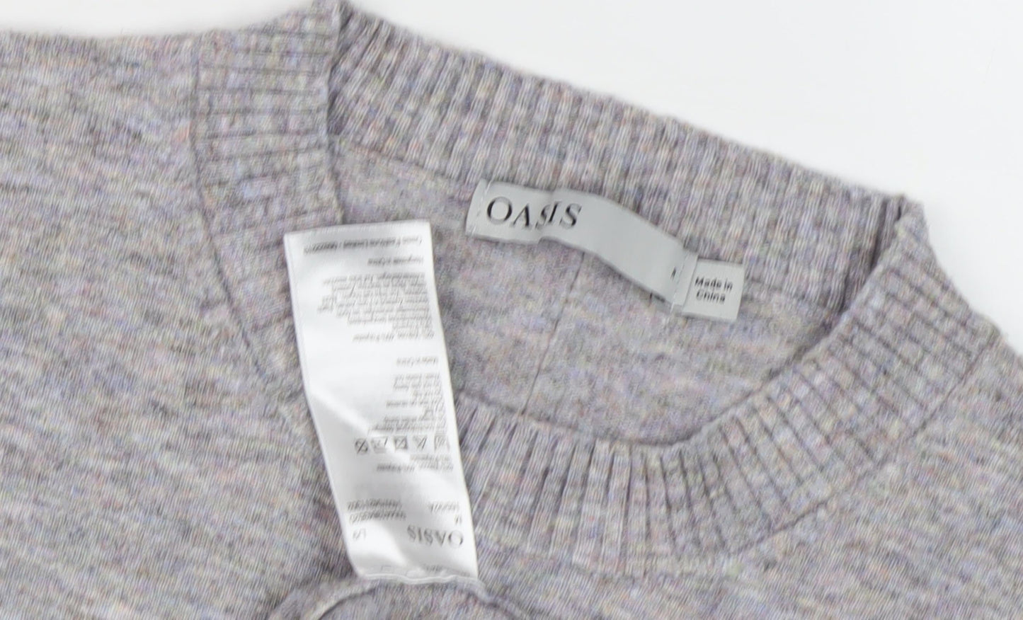 Oasis Women's Grey Crew Neck Wool Blend Pullover Jumper M