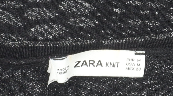 Zara Women's Black Knit Animal Print Long Sleeve Top