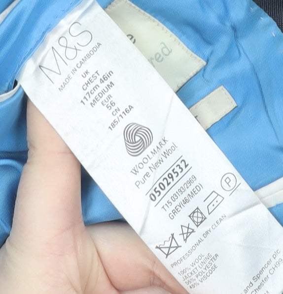 Marks & Spencer Men's Grey Suit Jacket 46R Single-Breasted