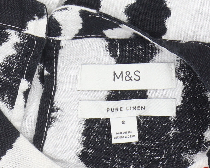 Marks & Spencer Women’s Black Striped Linen Blouse - Size 8
