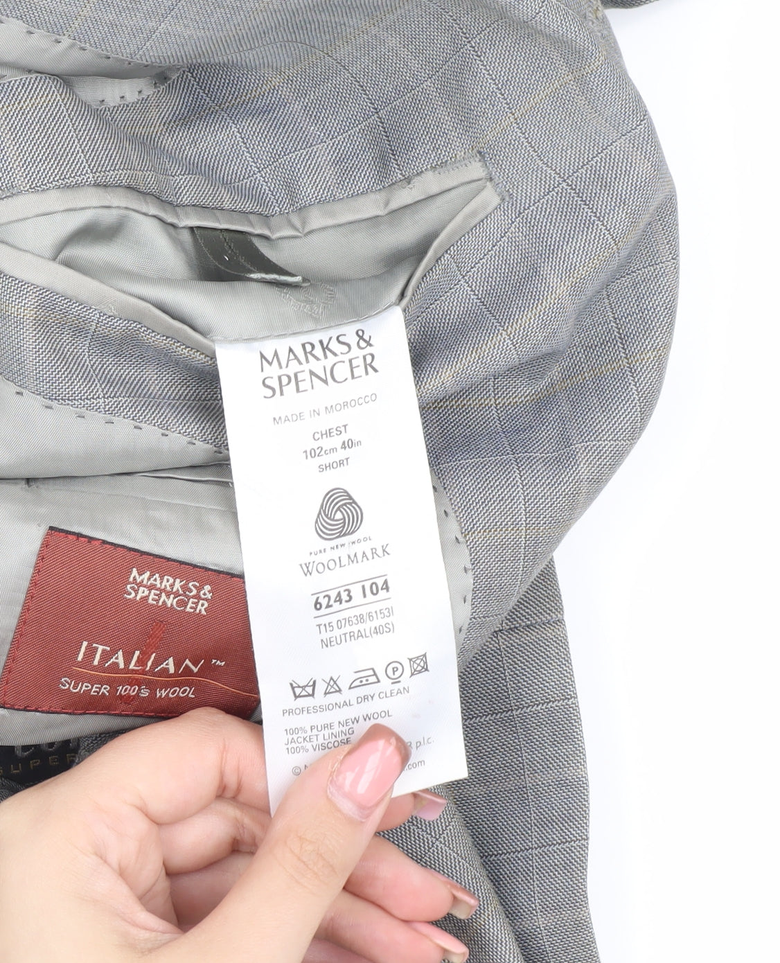 Marks & Spencer Men's Grey Check Blazer, 40 Short, Wool