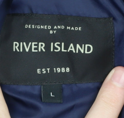River Island Men's Blue Cotton Coat - Size L