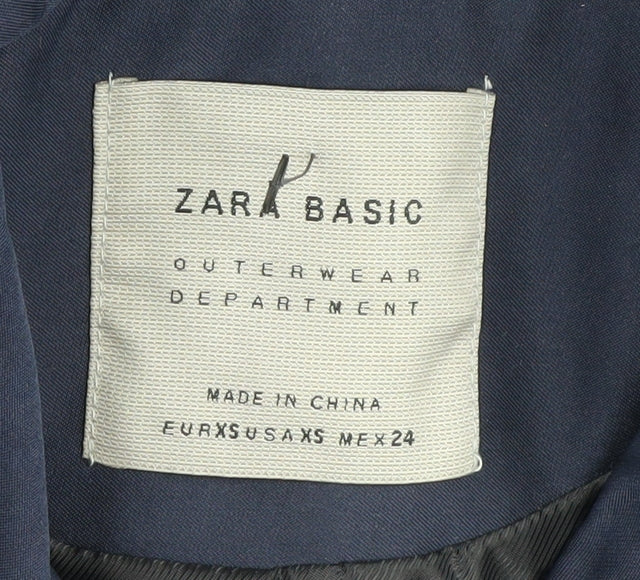 Zara Women's Blue XS Mid-Length Coat Cotton Blend
