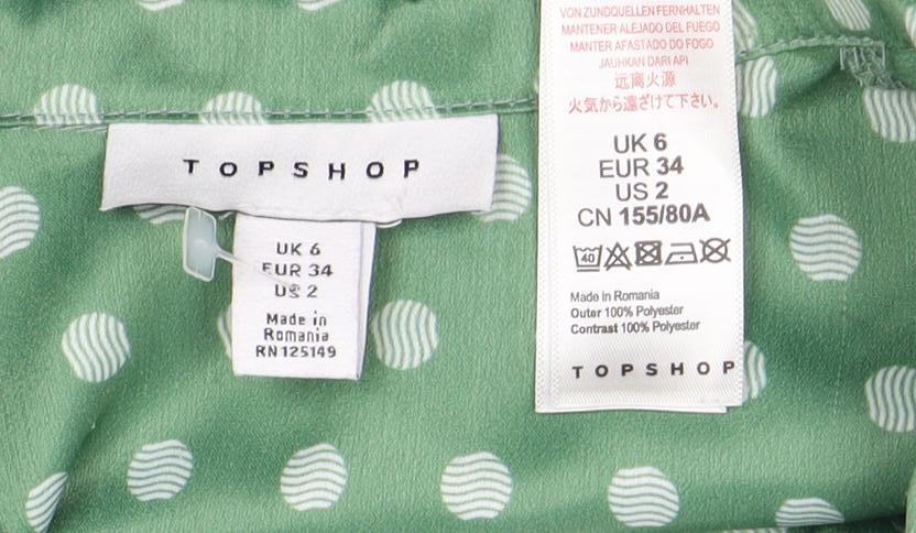 Topshop Women's Green Polka Dot Blouse Size 6