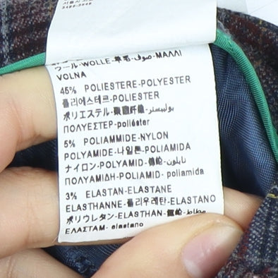 United Colors of Benetton Women's Navy Plaid Wool Blend Trousers Size 8