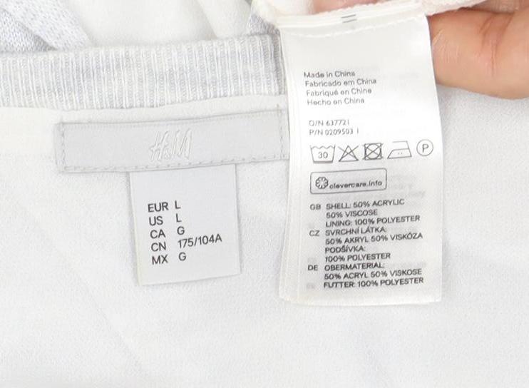 H&M Women's White Long Sleeve Knit Top, Size L