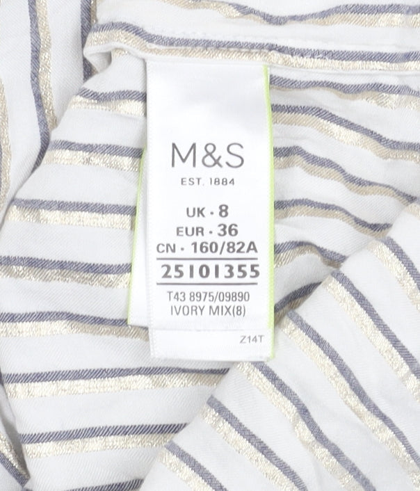 Marks & Spencer Women's Ivory Striped Top Size 8