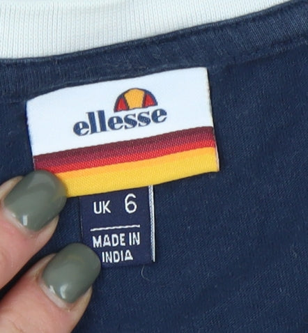 Close-up detail of Ellesse Women's Blue Ringer T-Shirt, size 6