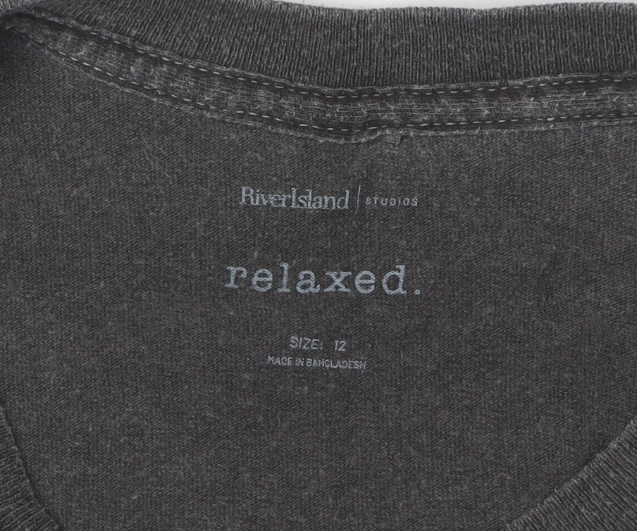 River Island Women's Black T-Shirt, Size 12, 90s Style