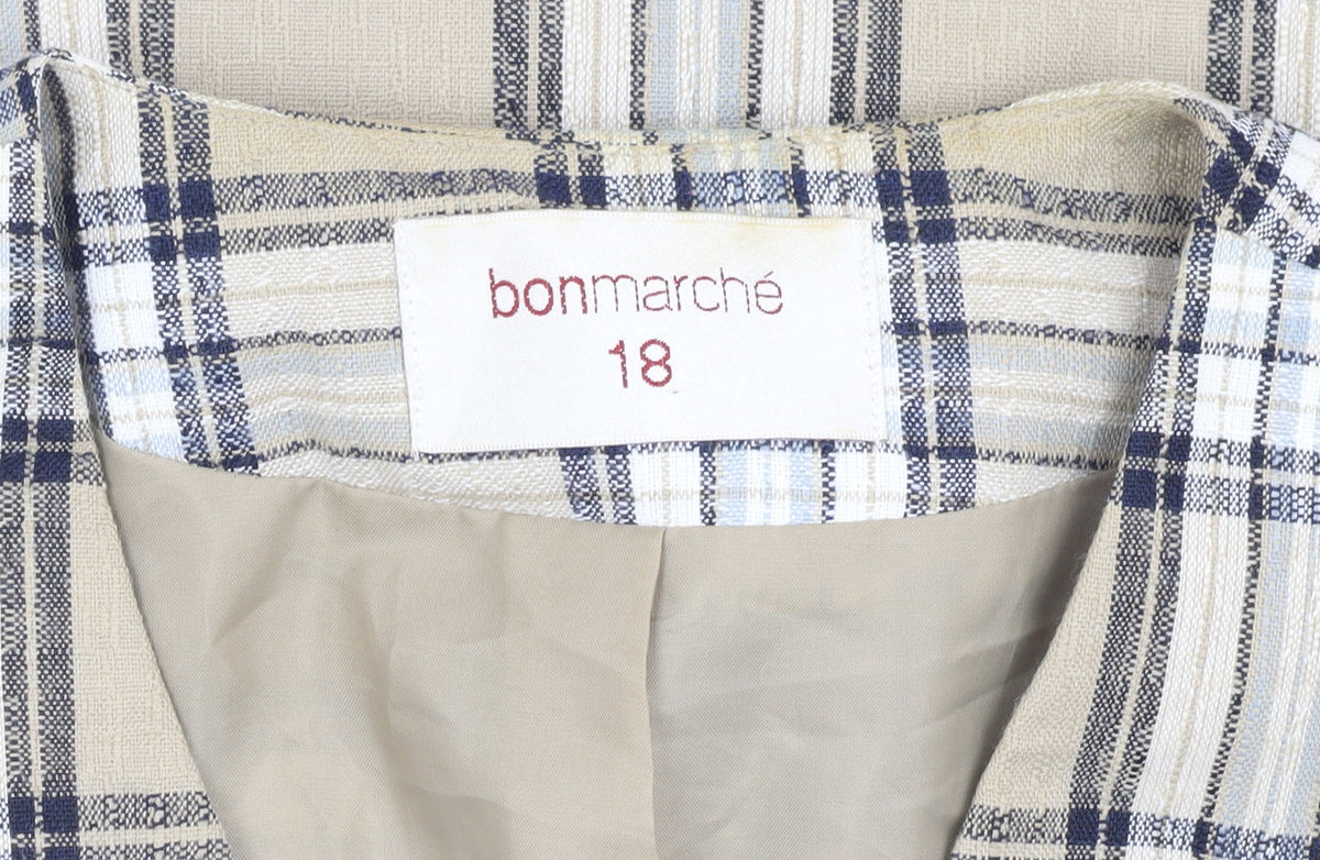 Bonmarché Women's Beige Plaid Blouse Size 18 V-Neck