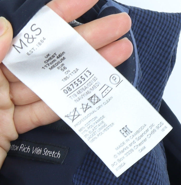 Marks & Spencer Men's Blue 38R Blazer Check Regular