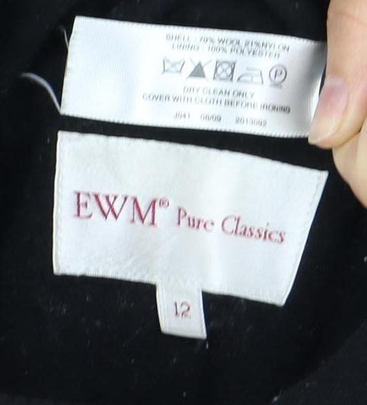 EWM Women's Black Wool Overcoat, Size 12, Classic