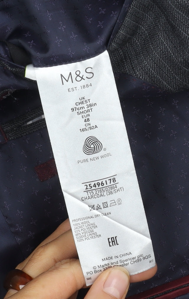 Marks & Spencer Men's Grey Striped Blazer 38S