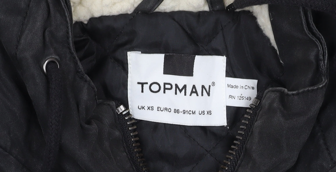Topman Men's XS Black Hooded Jacket, Winter Casual