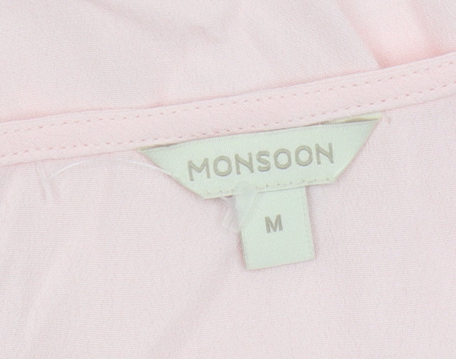 Monsoon Women's Pink Chiffon Blouse, M, V-Neck, Flutter Sleeve
