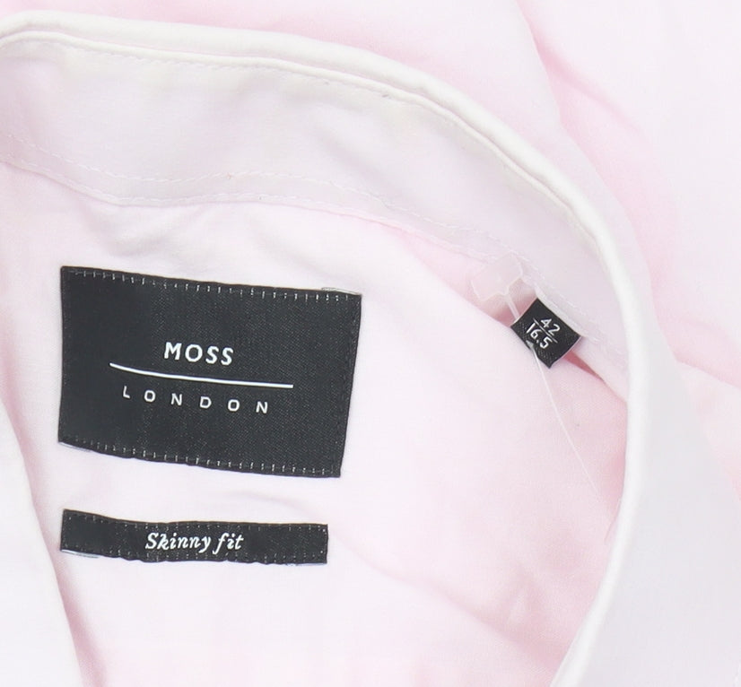 Moss London Men's Pink Slim Fit Button-Up Shirt 42