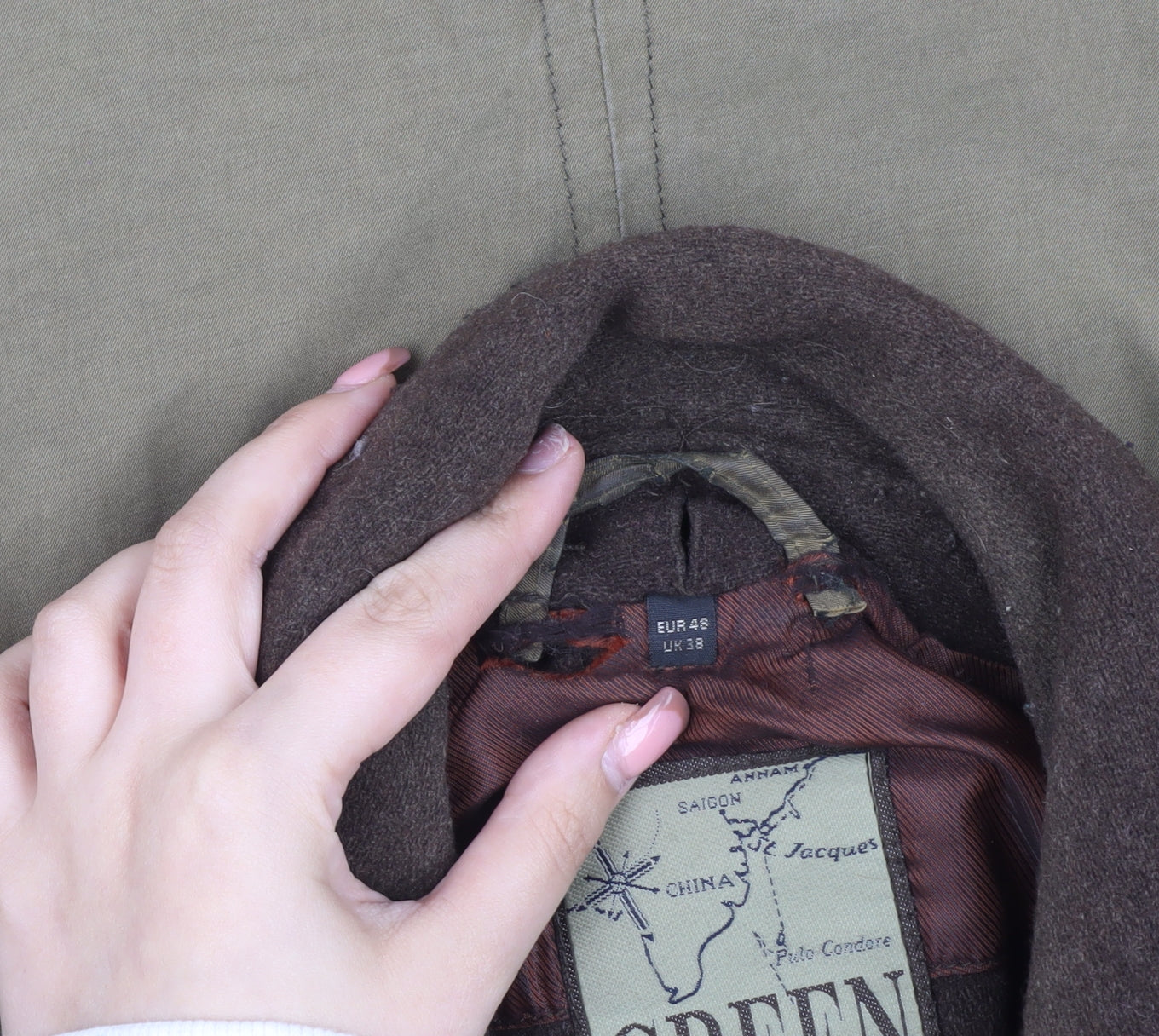 Green Bay Men's Brown Long Overcoat Size 38
