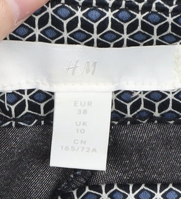 H&M Women's Geometric Blue Cropped Trousers Size 10