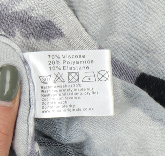 Roman Women's Grey Floral Pullover Jumper Size 18