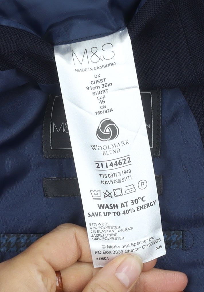 Marks & Spencer Men's Blue Blazer, Size 36S