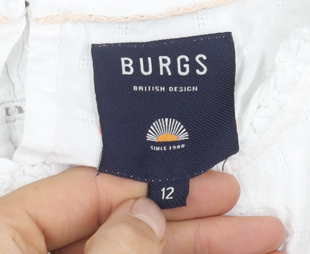 BURGS Women's White Sleeveless Cotton Top - Size 12