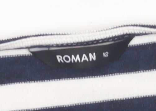 Roman Women’s Blue Striped V-Neck Top, Size 12