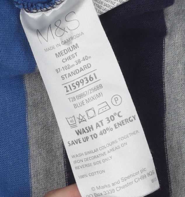 Marks & Spencer Men's Blue Striped Polo M