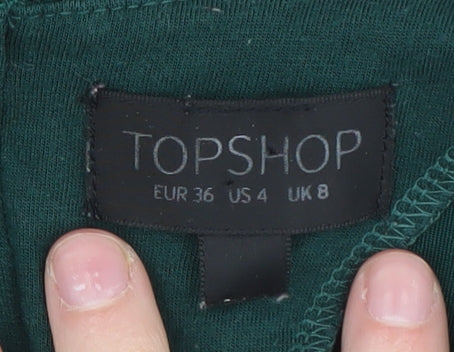 Topshop Women's Green Velvet T-Shirt UK 8 Short Sleeve