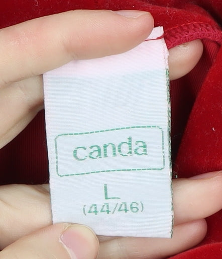 Canda Women's Red Velvet Mock Neck Jumper Size 16