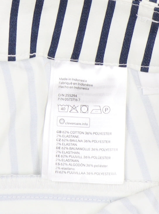 H&M Women's White Blue Striped Trousers, Size 6